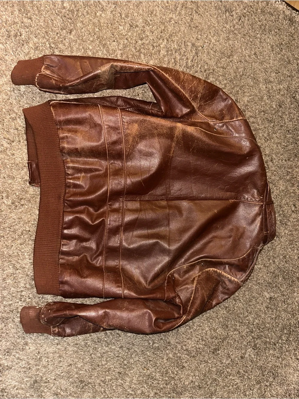 70’s Vintage Men's Brown Leather Bomber Jacket Size 44 Tall